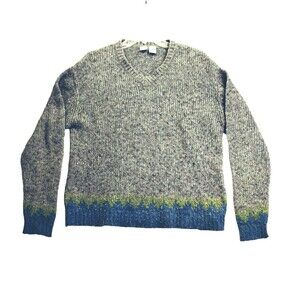 Pale Sweater Women's XL Long Sleeve V-Neck Wool Blend Grey Gorp Core Preppy Twee